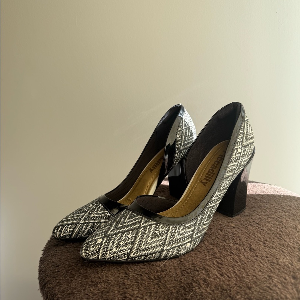 Picadilly Fashion Black & White Patterned Block Heel Pumps
